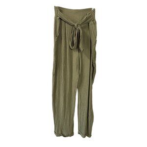 American Eagle Olive Green Crinkle Wide Leg Cropped Pants Waist Tie XL New
